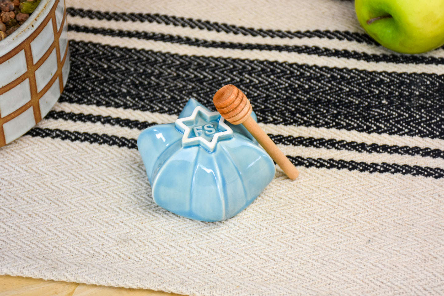 Rosh Hashanah Pom Honey Pot - Aquamarine