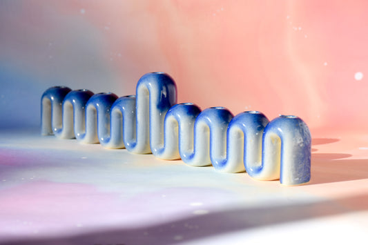 Handmade ceramic menorah titled 'Hanukkah Menorah - Blue Fade | MADE TO ORDER' – modern Judaica by Feldi Studios