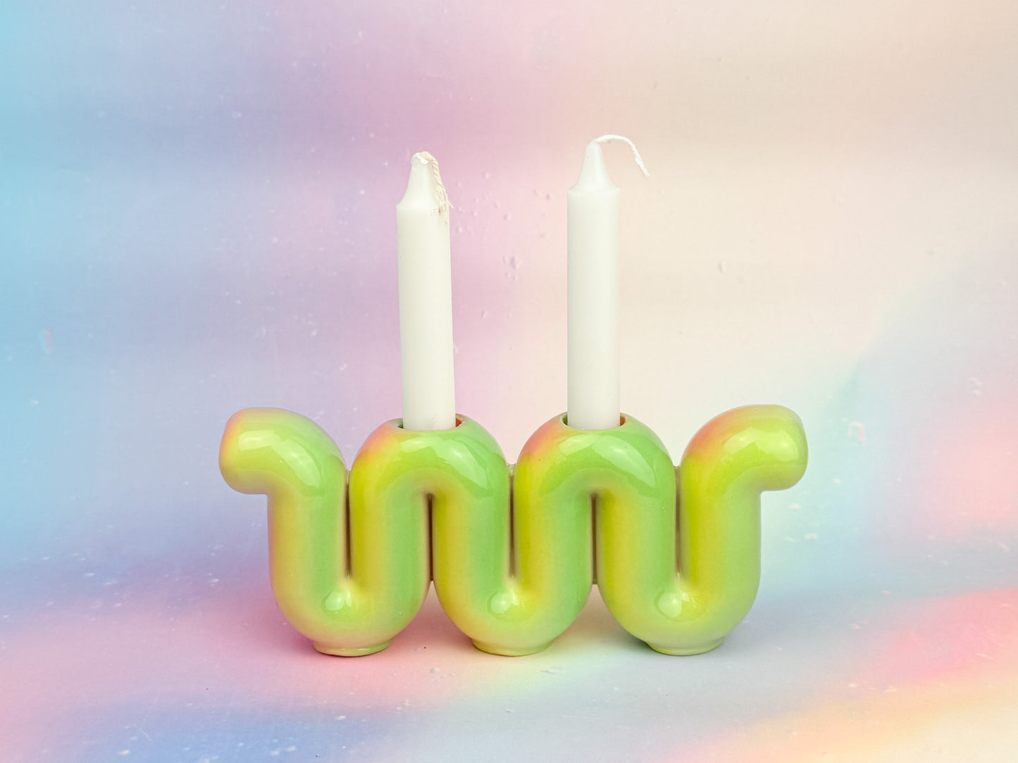 Shabbat Candle Holder - Rainbow Sherbet