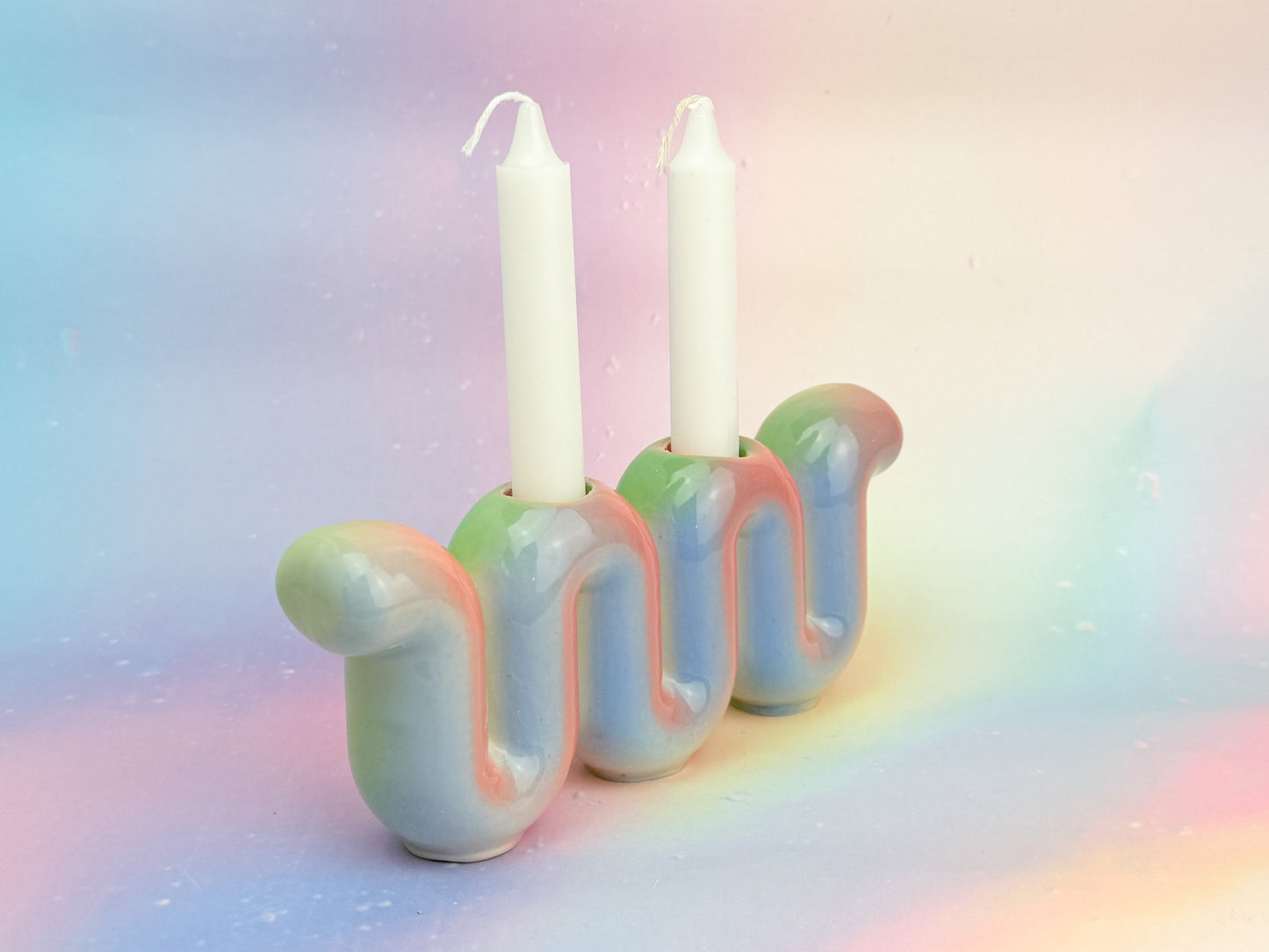 Shabbat Candle Holder - Rainbow Sherbet