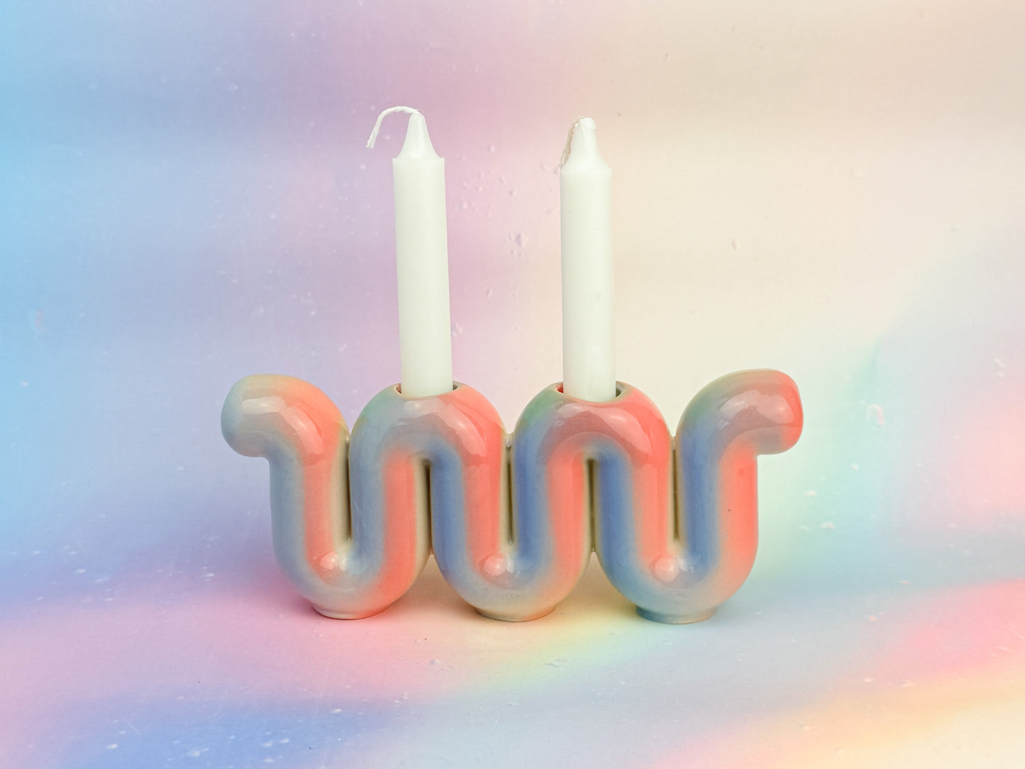 Shabbat Candle Holder - Rainbow Sherbet