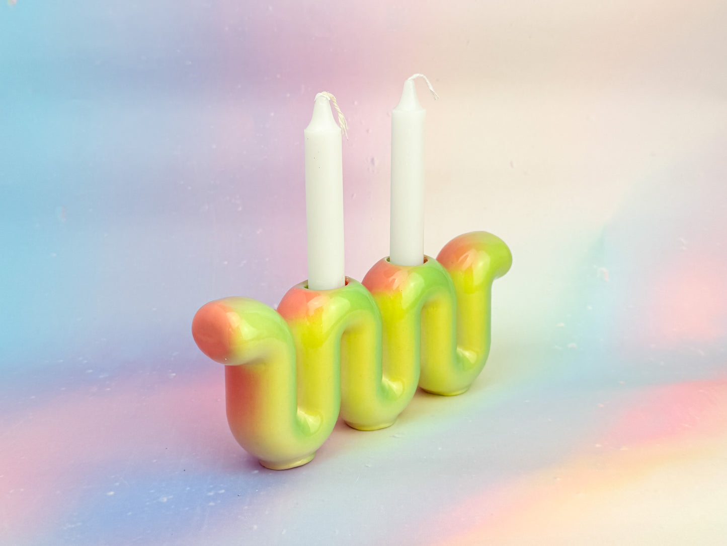 Shabbat Candle Holder - Rainbow Sherbet