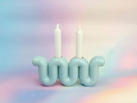 Shabbat Candle Holder - Baby Blue