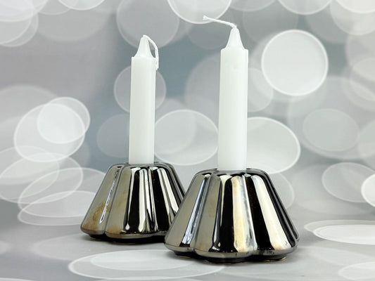 Flower Shabbat Candle Set - Chrome