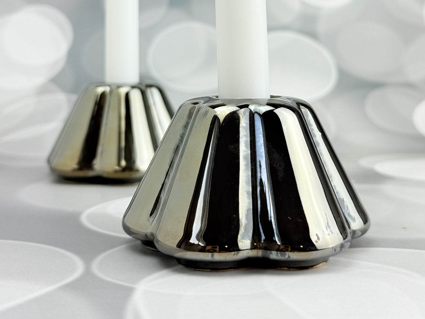 Flower Shabbat Candle Set - Chrome