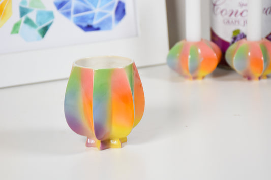 Handmade ceramic kiddush cup titled 'Pom Kiddush Cup - Rainbow #1' – modern Judaica by Feldi Studios