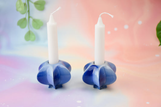 Handmade ceramic shabbat candle titled 'Shabbat Candle Pair - Blue Fade' – modern Judaica by Feldi Studios