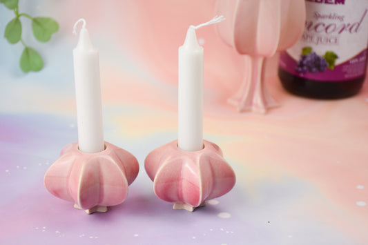 Handmade ceramic shabbat candle titled 'Shabbat Candle Pair - Blush' – modern Judaica by Feldi Studios