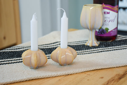Handmade ceramic shabbat candle titled 'Shabbat Candle Pair - Gold' – modern Judaica by Feldi Studios