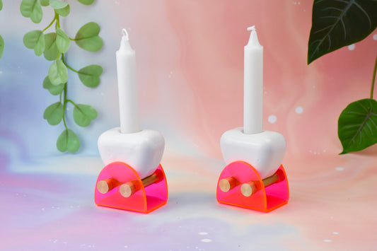 Handmade ceramic shabbat candle titled 'Hot Pink Shabbat Candle Holder' – modern Judaica by Feldi Studios