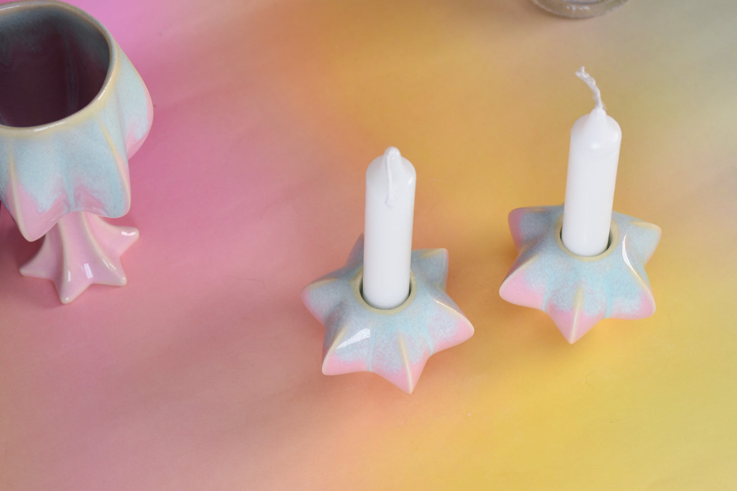 Shabbat Candle Pair - Cotton Candy