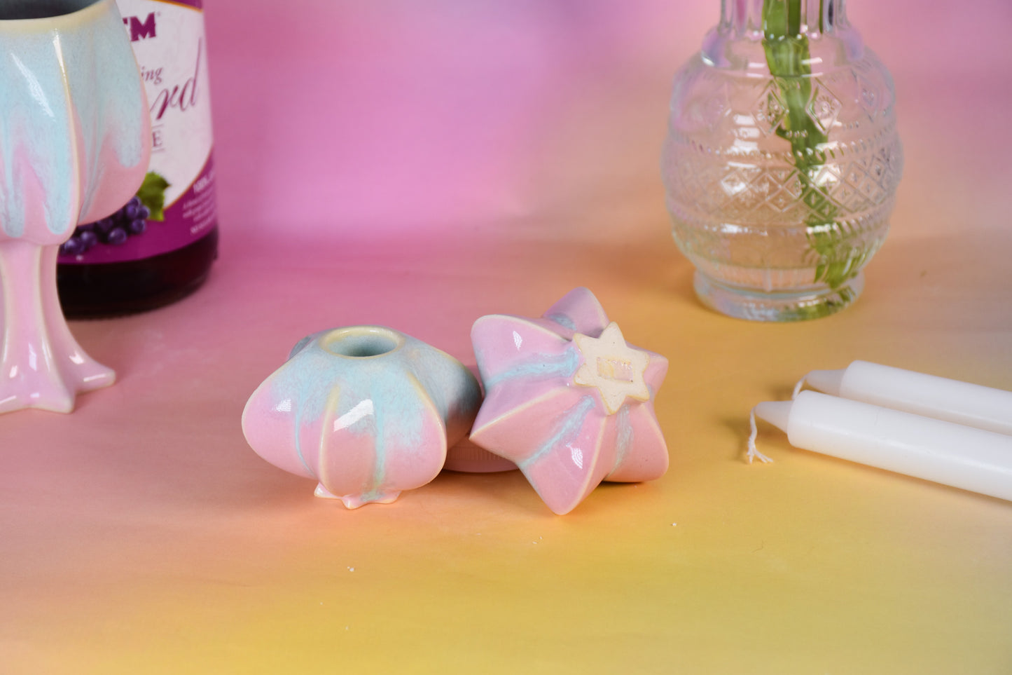 Shabbat Candle Pair - Cotton Candy