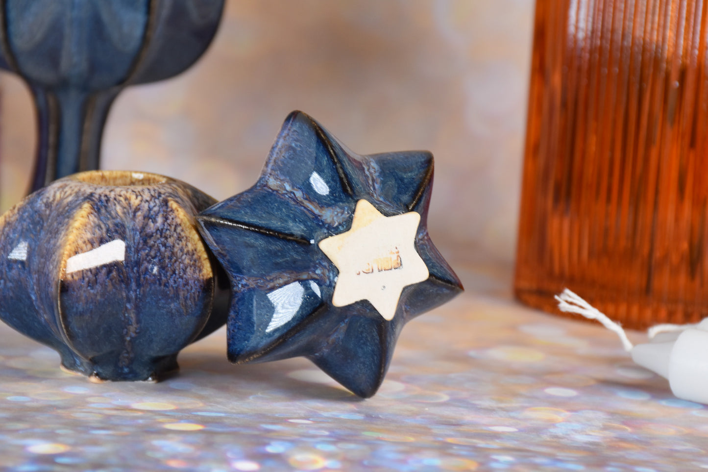 Shabbat Candle Pair - Gold and Blue