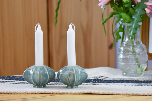 Shabbat Candle Pair - Blue and White