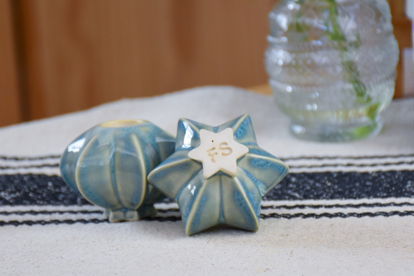 Shabbat Candle Pair - Blue and White