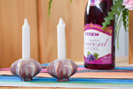 Shabbat Candle Pair - Plum