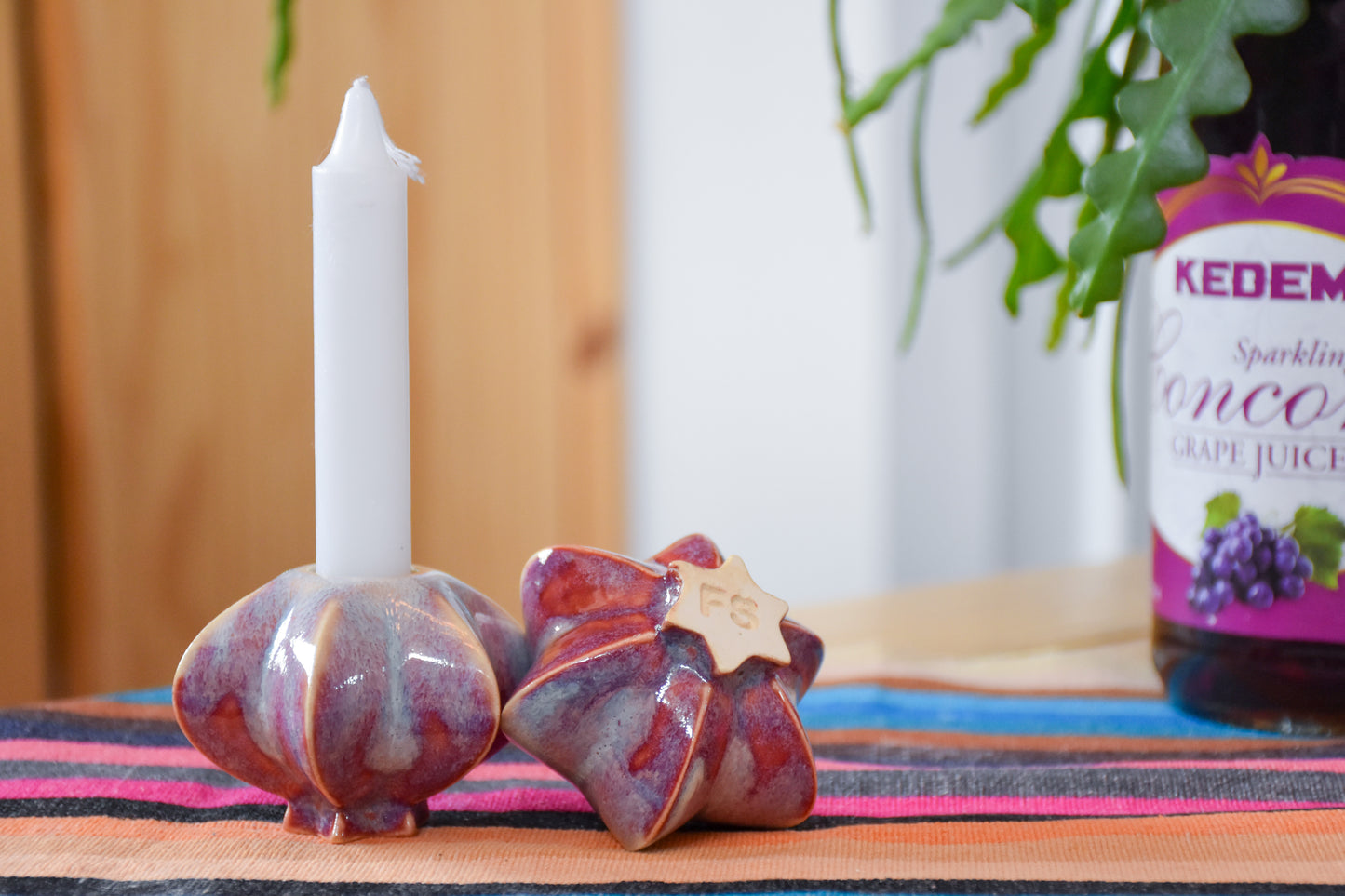 Shabbat Candle Pair - Plum