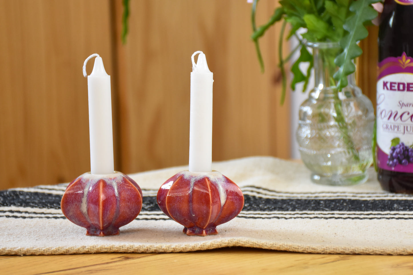 Shabbat Candle Pair - Pomegranate
