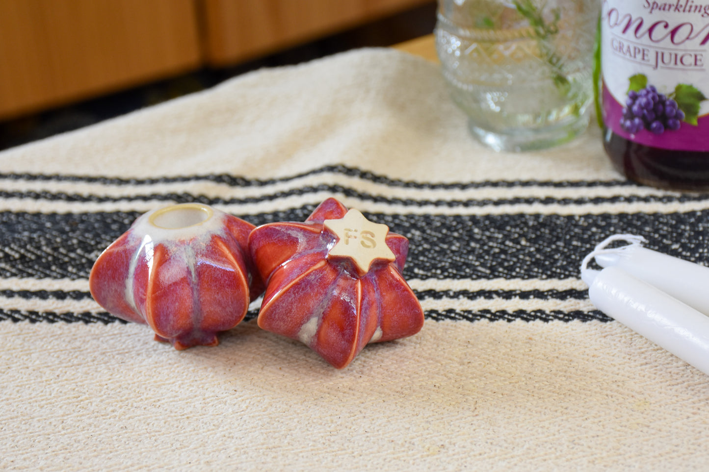 Shabbat Candle Pair - Pomegranate