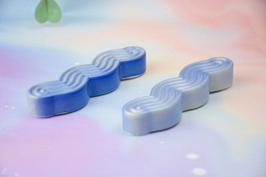 Handmade ceramic mezuzah titled 'Squizuzah Mezuzah - Light Blue Fade' – modern Judaica by Feldi Studios