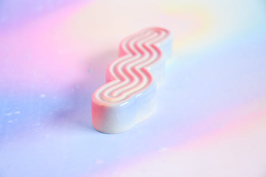 Handmade ceramic mezuzah titled 'Squizuzah Mezuzah - Cotton Candy Fade' – modern Judaica by Feldi Studios