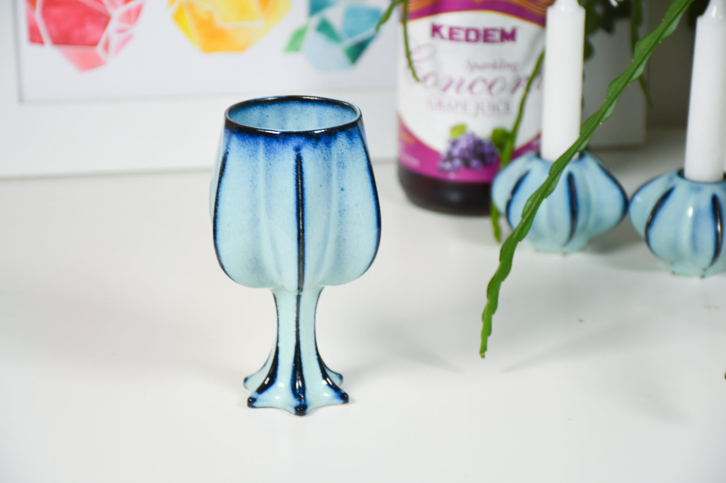 Stemmed Kiddush Cup - Baby Blue