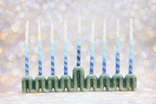 Hanukkah Menorah - White and Sea Green