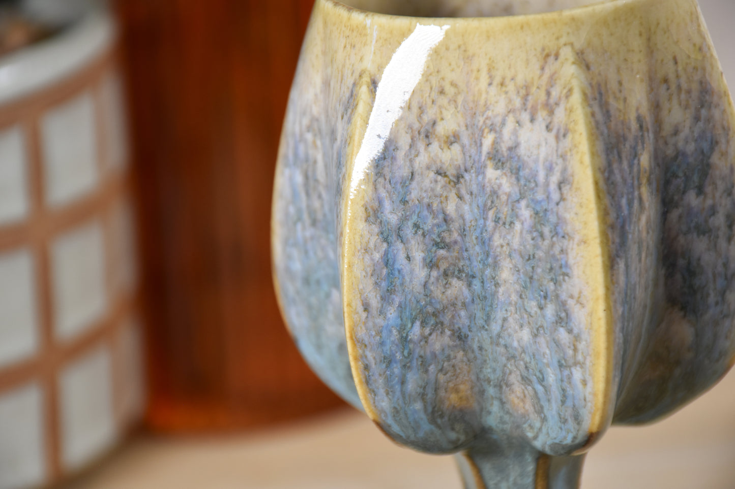 glaze details of stemmed shabbat kiddush cup 