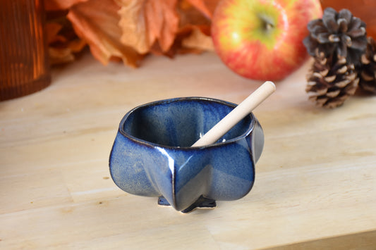 Blue ceramic Pom Honey Pot – handmade ceramic Rosh Hashanah honey bowl