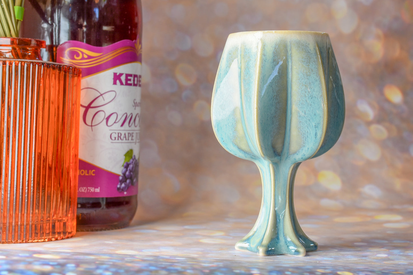 Stemmed Kiddush Cup - Blue and White