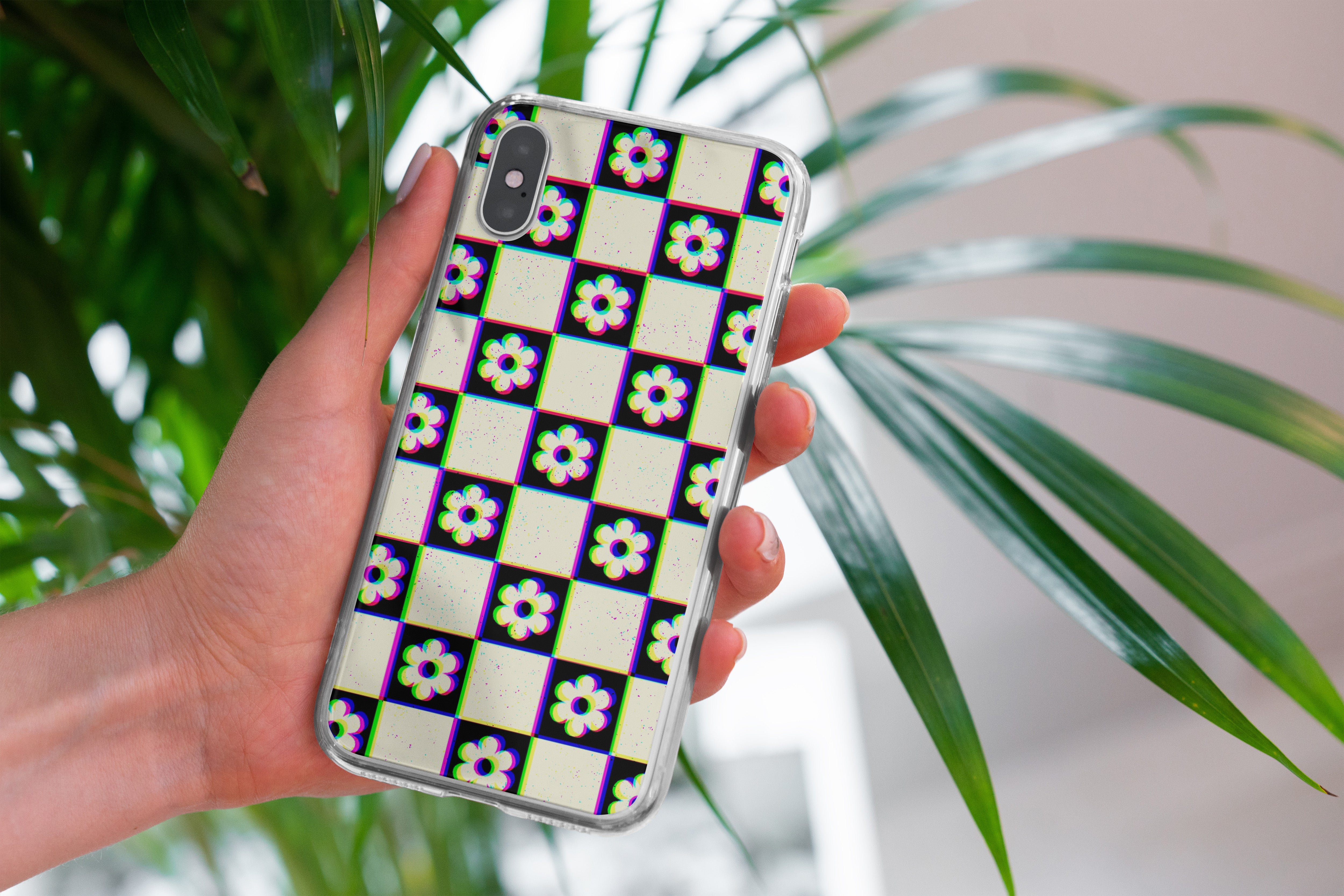 Glitchy Flower Grid iPhone Case